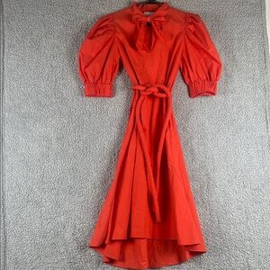 Fabiana Pigna Ballon Sleeve Tie Neck Light Orange Maxi Dress Size XS